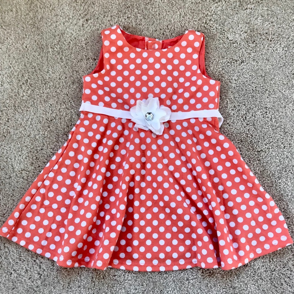 Peach and white polka dotted dress